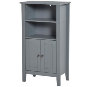 Gray 2 Tier Shelf Hidden Storage Bathroom Floor Cabinet