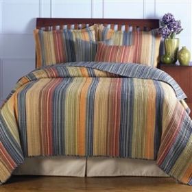 King size 100% Cotton Quilt Set with Brown Orange Red Blue Stripes