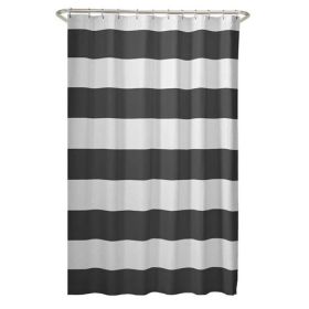 72 x 70 inch Polyester Grey White Nautical Ocean Beach Striped Shower Curtain