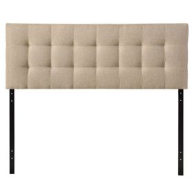 King size Beige Fabric Upholstered Mid-Century Style Headboard