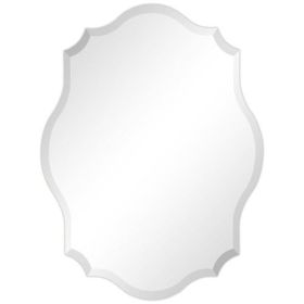 Modern Frameless 32 x 24 inch Scalloped Beveled Accent Bathroom Mirror