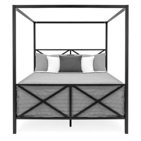 Queen size 4-Post Canopy Bed Frame in Black Metal Finish