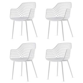 Set of 4 Modern Mid-Century White Mesh Dining Chair with Ergonomic Backrest