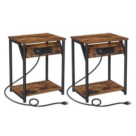 Set of 2 -  Nightstand End Tables Charging Station with 2 USB ports