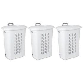Set of 3 Laundry Hamper Dirty Clothes Baskets with Lids with Roller Wheels