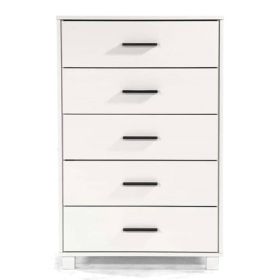 Modern Farmhouse Solid Wood 5 Drawer Bedroom Chest in White Wooden Finish