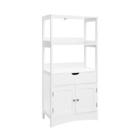 White Bathroom Floor Cabinet with Storage Drawer 2 Open Shelves