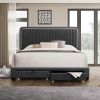 Queen Linen Upholstered Platform Bed with Adjustable LED Headboard and Footboard Drawers NO Box Spring Required DARK GRAY