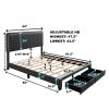 Queen Linen Upholstered Platform Bed with Adjustable LED Headboard and Footboard Drawers NO Box Spring Required DARK GRAY