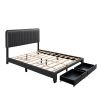 Queen Linen Upholstered Platform Bed with Adjustable LED Headboard and Footboard Drawers NO Box Spring Required DARK GRAY