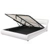 Upholstered Faux Leather Platform bed with a Hydraulic Storage System with LED Light Headboard Bed Frame with Slatted Queen Size