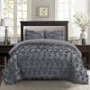 3 Piece Gray Burrterfly Flower Applique Collection Comforter Set