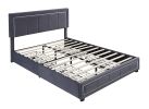 Upholstered Queen Size Platform Bed with LED Lights, Storage Bed with 4 Drawers, Gray color fabric