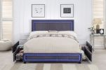 Upholstered Queen Size Platform Bed with LED Lights, Storage Bed with 4 Drawers, Gray color fabric