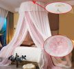 Princess Bed Canopy for Girls,Bed Canopy Curtain- Double Layer Sheer Mesh Dome Bed Curtain- Round Lace Princess Mosquito Net Tent for Twin Full Queen